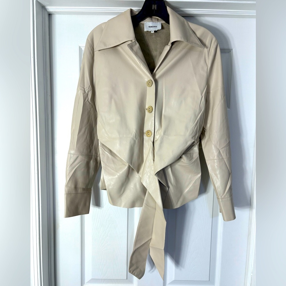 Nanushka Cream Jacket with Belted Waist